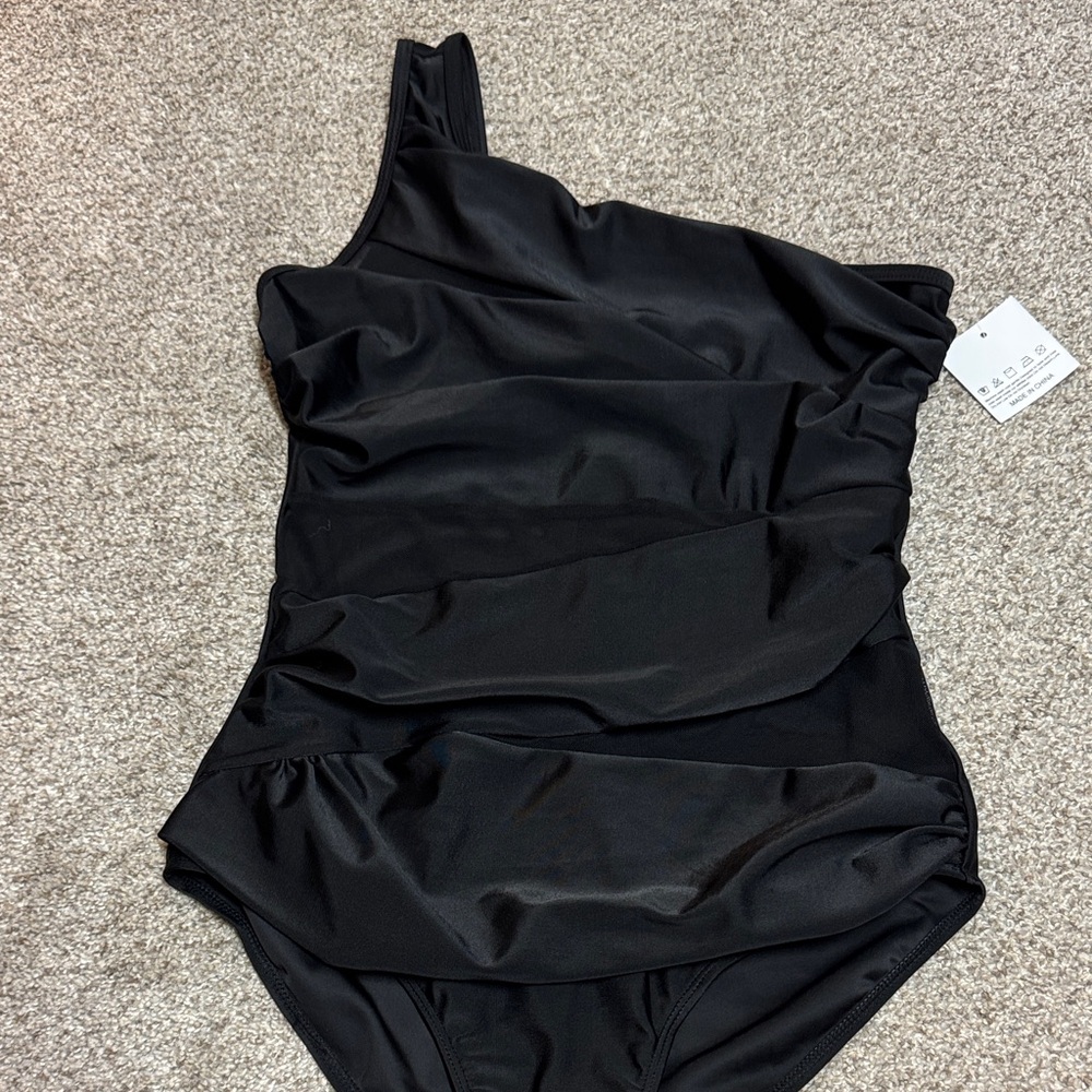 Belle Du Jour Black One-Shoulder Swim One Piece
